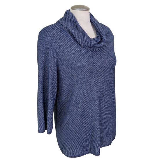 Chicos Easywear Cowl Neck Top Womens US 12 14 Blue Diagonal Stripe Pullover - Picture 5 of 8